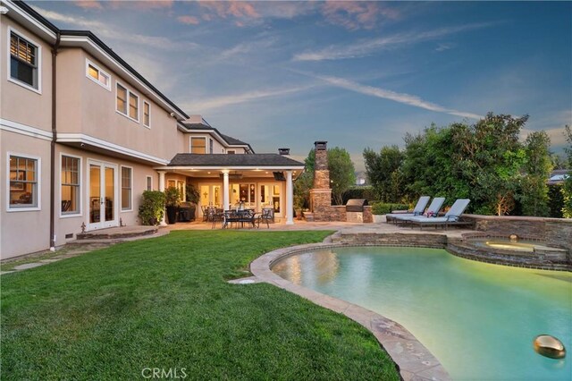 1921 Windward Ln, Newport Beach, CA 92660 - view of pool with french doors, a patio area, a yard, and a pool with connected hot tub