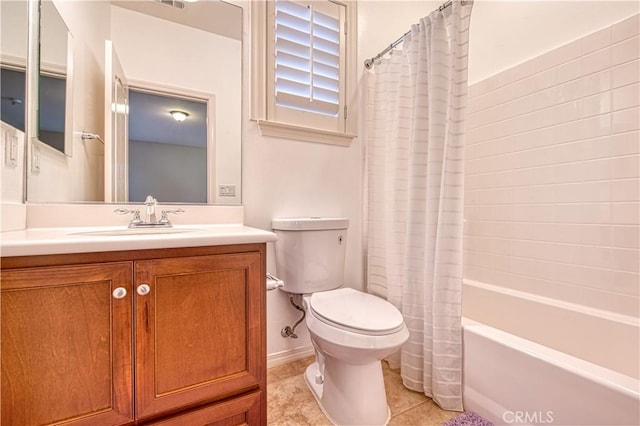 14939 Franklin Ln, Eastvale, CA 92880 - bathroom with vanity, tile patterned floors, and shower / bathtub combination with curtain