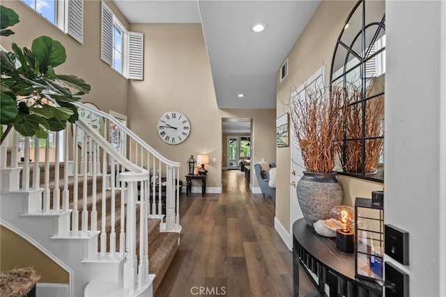 19969 Via Joyce Dr, Saugus, CA 91350 - foyer featuring stairs, wood finished floors, baseboards, and recessed lighting