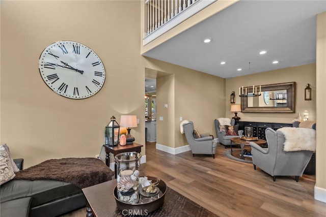 19969 Via Joyce Dr, Saugus, CA 91350 - living area featuring wood finished floors, baseboards, and recessed lighting