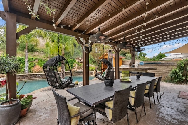 19969 Via Joyce Dr, Saugus, CA 91350 - view of patio featuring an outdoor pool and outdoor dining space