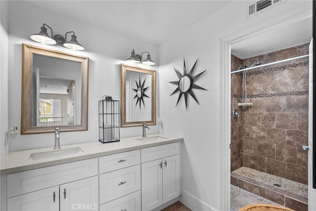 19969 Via Joyce Dr, Saugus, CA 91350 - full bathroom featuring double vanity and tiled shower