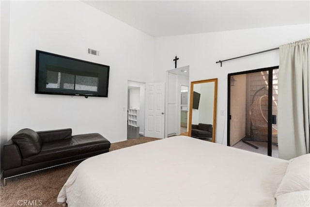 1675 W Lambert Rd Unit G, La Habra, CA 90631 - carpeted bedroom featuring high vaulted ceiling