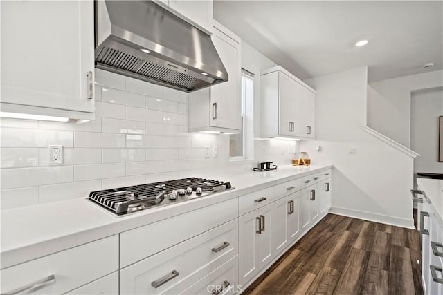297 Lynx, Irvine, CA 92618 - kitchen with extractor fan, stainless steel gas stovetop, light countertops, backsplash, and recessed lighting