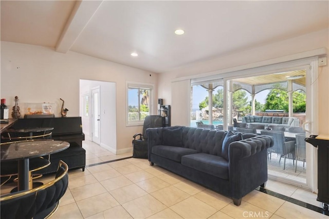 1606 Glenmont Dr, Glendale, CA 91207 - living room featuring light tile patterned flooring, plenty of natural light, beam ceiling, recessed lighting, and baseboards