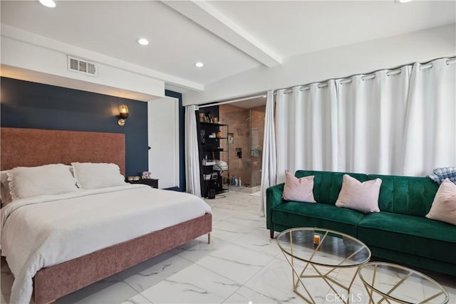 1606 Glenmont Dr, Glendale, CA 91207 - bedroom with recessed lighting, light marble finish flooring, and beam ceiling