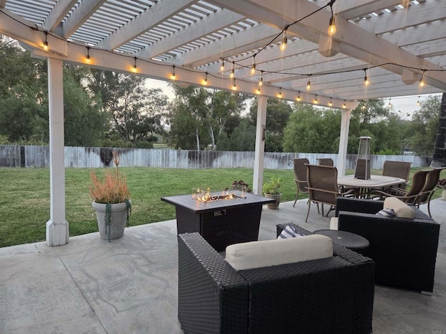 655 Boysenberry Way, Oceanside, CA 92057 - fenced backyard with outdoor dining space, a fire pit, a patio, and a pergola