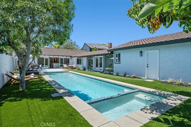 3830 Cedar Ave, Long Beach, CA 90807 - view of swimming pool with french doors, a pool with connected hot tub, and a patio area