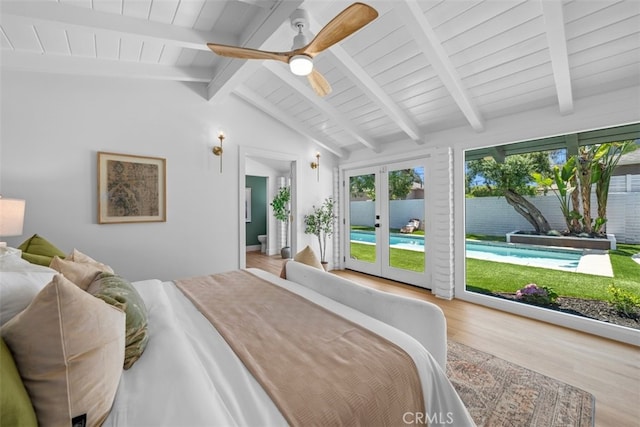 3830 Cedar Ave, Long Beach, CA 90807 - bedroom with access to exterior, wood finished floors, french doors, and a ceiling fan