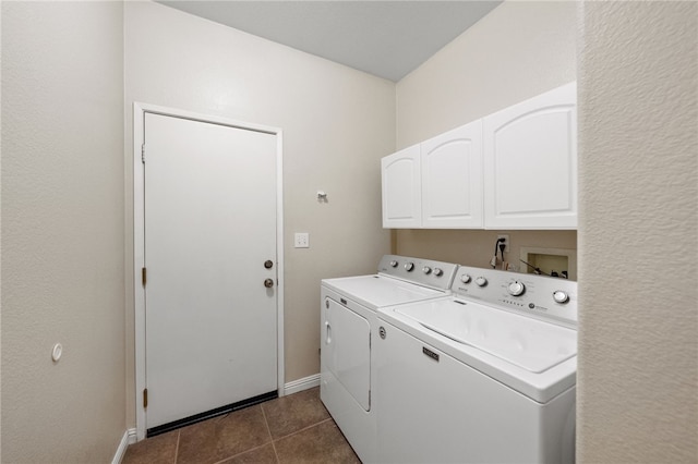 32839 Charmes Ct, Temecula, CA 92592 - laundry area featuring cabinet space, independent washer and dryer, baseboards, and dark tile patterned floors