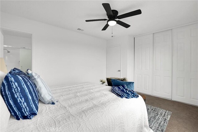 24855 Sundial Way, Moreno Valley, CA 92557 - unfurnished bedroom featuring a closet, ceiling fan, and carpet