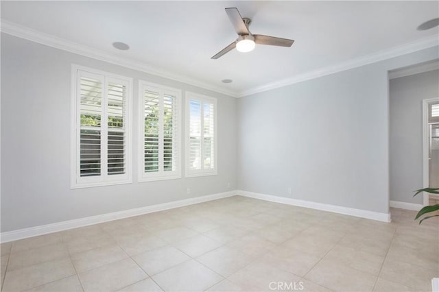25 Bellflower St, Ladera Ranch, CA 92694 - empty room with plenty of natural light, crown molding, a ceiling fan, and light tile patterned floors
