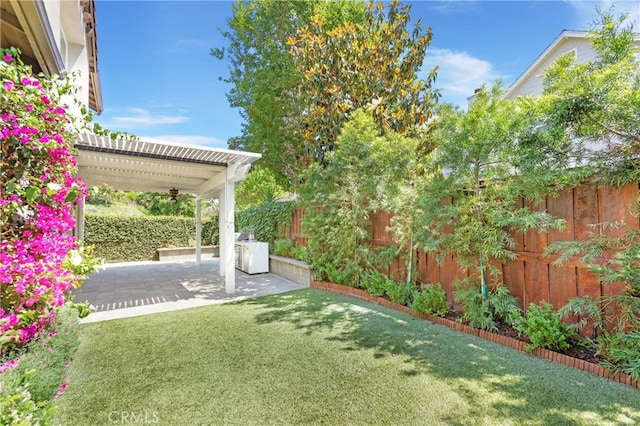 25 Bellflower St, Ladera Ranch, CA 92694 - fenced backyard featuring a patio area, ceiling fan, and a pergola