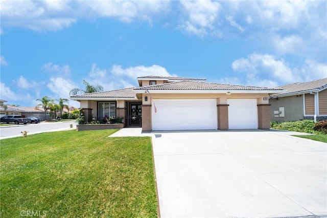 29183 Paperflower Ln, Menifee, CA 92584 - view of front facade featuring a tile roof, stucco siding, a garage, a front yard, and concrete driveway