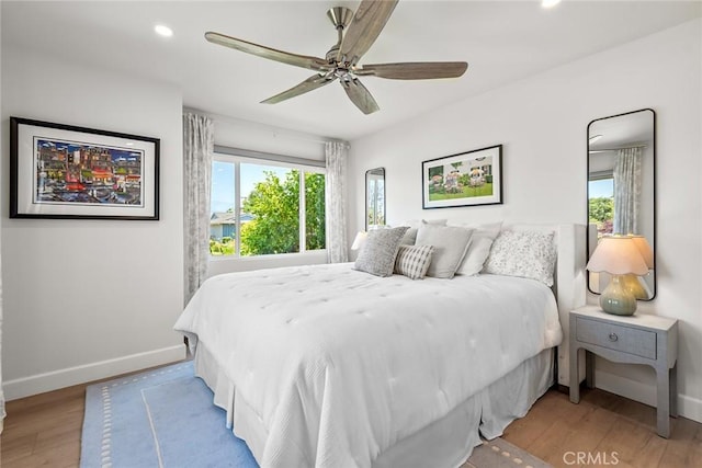 2116 E Thackery St, West Covina, CA 91791 - bedroom featuring baseboards, light wood-style floors, recessed lighting, and ceiling fan