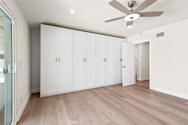 2116 E Thackery St, West Covina, CA 91791 - unfurnished bedroom featuring light wood-type flooring, baseboards, recessed lighting, and ceiling fan