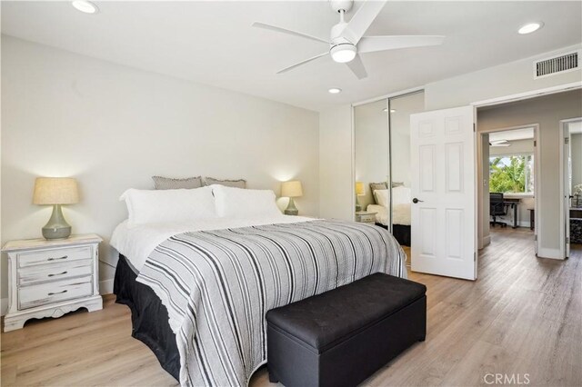 25585 Chrisanta Dr, Mission Viejo, CA 92691 - bedroom featuring a closet, light wood-style flooring, recessed lighting, and a ceiling fan