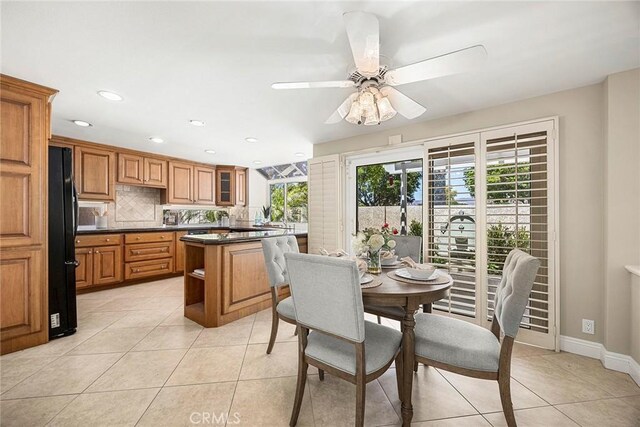 45 Colonial, Irvine, CA 92620 - dining space featuring light tile patterned floors, a ceiling fan, baseboards, and recessed lighting