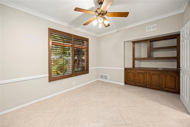 45 Colonial, Irvine, CA 92620 - spare room with ceiling fan, crown molding, light tile patterned flooring, and baseboards