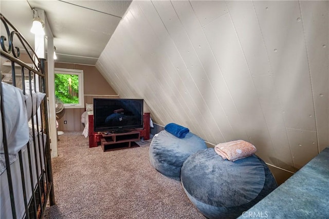 423 Forest Ln, Crestline, CA 92325 - living area with carpet and lofted ceiling