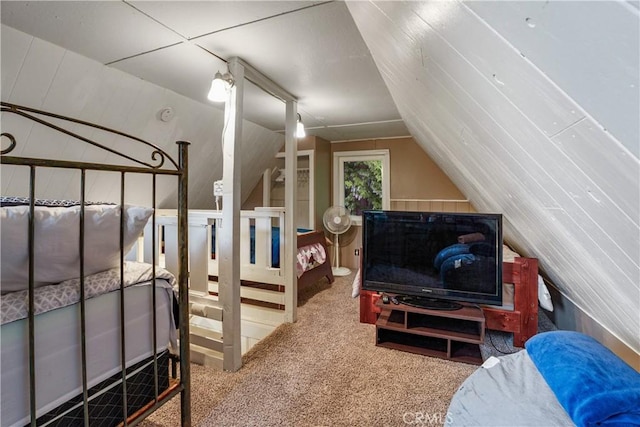 423 Forest Ln, Crestline, CA 92325 - bedroom featuring carpet floors and lofted ceiling