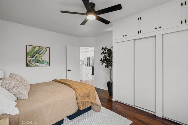 4470 Colbath Ave, Sherman Oaks, CA 91423 - bedroom featuring dark wood finished floors, a closet, and ceiling fan