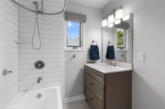 1526 Garden St, San Luis Obispo, CA 93401 - full bath with vanity, plenty of natural light, shower / bath combination, and tile patterned flooring