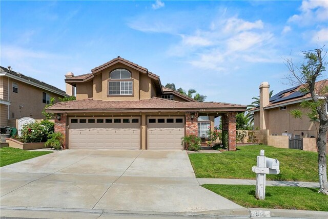 902 Highland View Dr, Corona, CA 92882 - traditional-style home with driveway, a garage, brick siding, and stucco siding