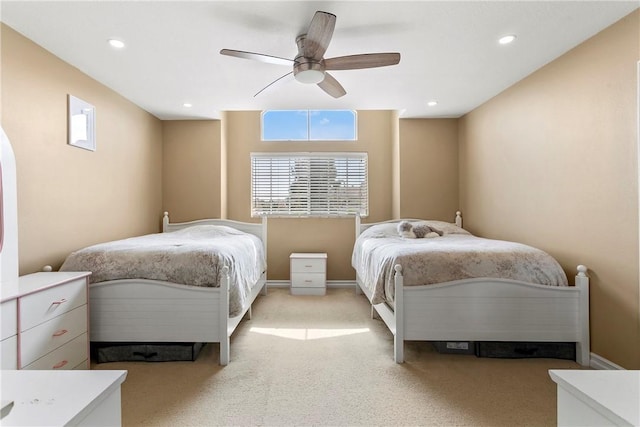 902 Highland View Dr, Corona, CA 92882 - bedroom with a ceiling fan, light carpet, recessed lighting, and baseboards