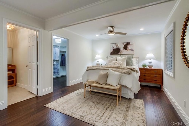 1530 Stewart St, Oceanside, CA 92054 - bedroom featuring wood finished floors, crown molding, a ceiling fan, a walk in closet, and recessed lighting