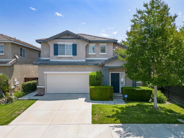26230 Monticello Way, Murrieta, CA 92563 - view of front of property featuring stucco siding, an attached garage, concrete driveway, stone siding, and a tile roof
