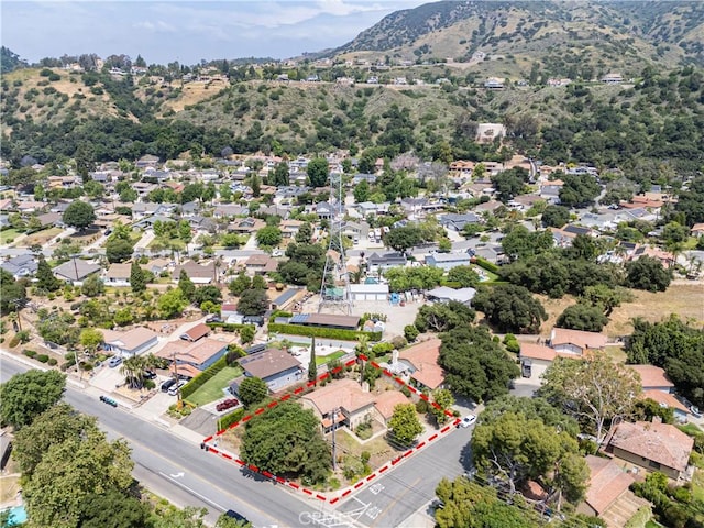 918 Sequoia Ct, San Dimas, CA 91773 - aerial view of residential area with a mountainous background and property parcel outlined