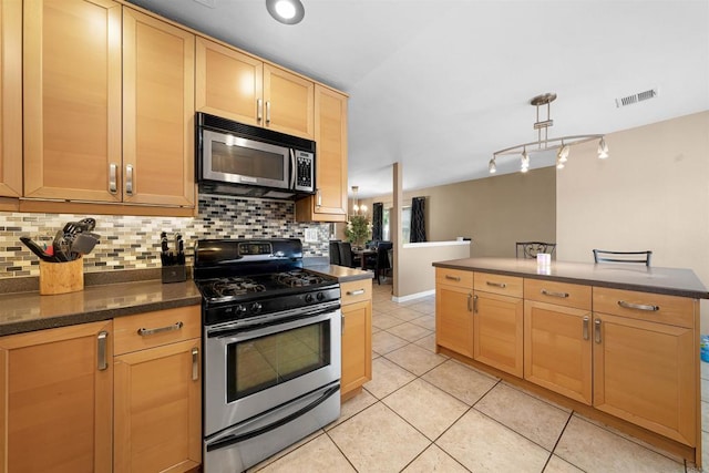 8644 Spring Vista Way, Spring Valley, CA 91977 - kitchen with appliances with stainless steel finishes, tasteful backsplash, light brown cabinetry, and light tile patterned floors