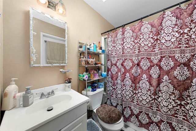 8644 Spring Vista Way, Spring Valley, CA 91977 - bathroom featuring vanity, toilet, and a shower with shower curtain