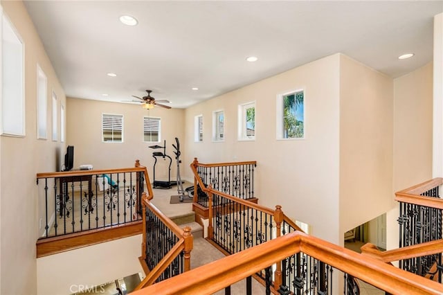 30 Sunswept Mesa, Aliso Viejo, CA 92656 - hall featuring an upstairs landing, recessed lighting, and carpet floors