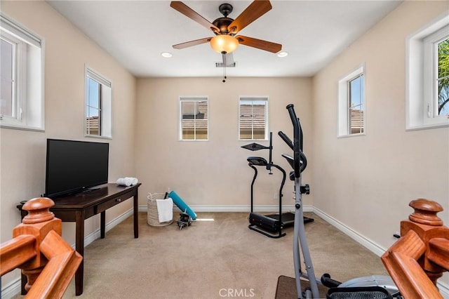 30 Sunswept Mesa, Aliso Viejo, CA 92656 - exercise area featuring a ceiling fan, carpet, and recessed lighting