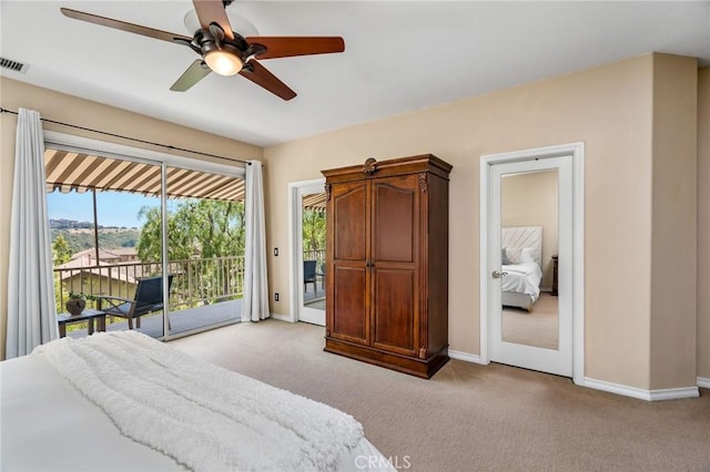 30 Sunswept Mesa, Aliso Viejo, CA 92656 - bedroom with access to exterior, light colored carpet, and a ceiling fan