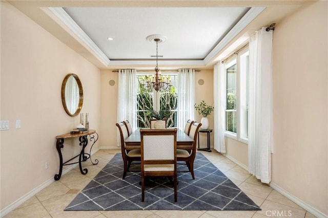 30 Sunswept Mesa, Aliso Viejo, CA 92656 - dining space with a raised ceiling, tile patterned flooring, and crown molding