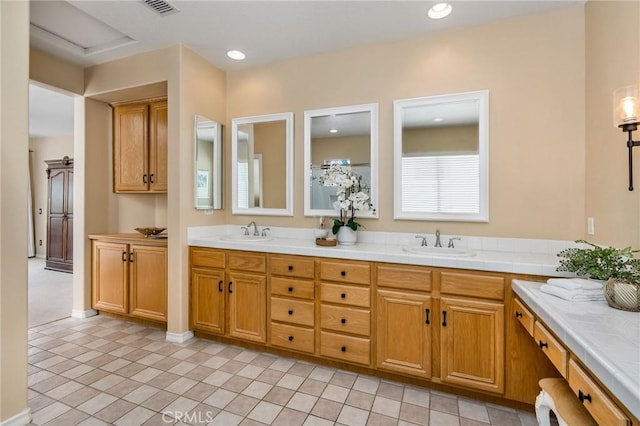 30 Sunswept Mesa, Aliso Viejo, CA 92656 - bathroom with tile patterned floors, double vanity, and recessed lighting