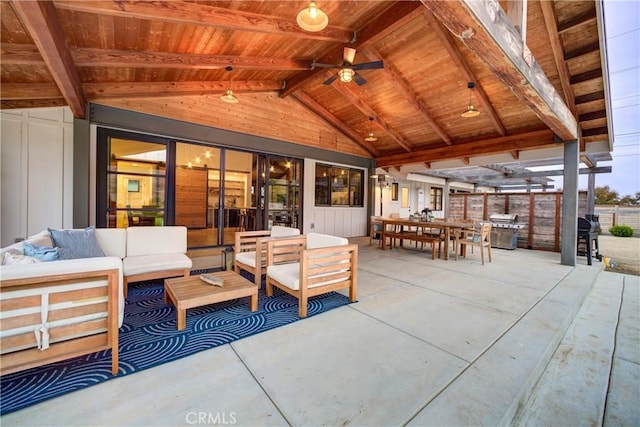 2289 Falcon Ridge Ln, Los Osos, CA 93402 - view of patio / terrace with outdoor lounge area, outdoor dining area, ceiling fan, and area for grilling