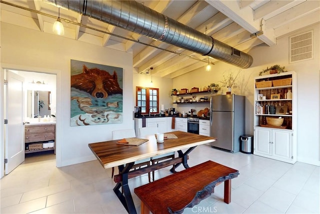 2289 Falcon Ridge Ln, Los Osos, CA 93402 - dining area featuring beam ceiling and light tile patterned floors
