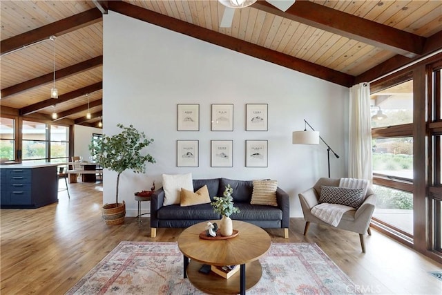 2289 Falcon Ridge Ln, Los Osos, CA 93402 - living room with wooden ceiling, light wood finished floors, and ceiling fan