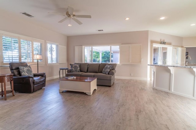 30646 Red Hawk Rd, Valley Center, CA 92082 - living area featuring light wood-style floors, ceiling fan, and recessed lighting