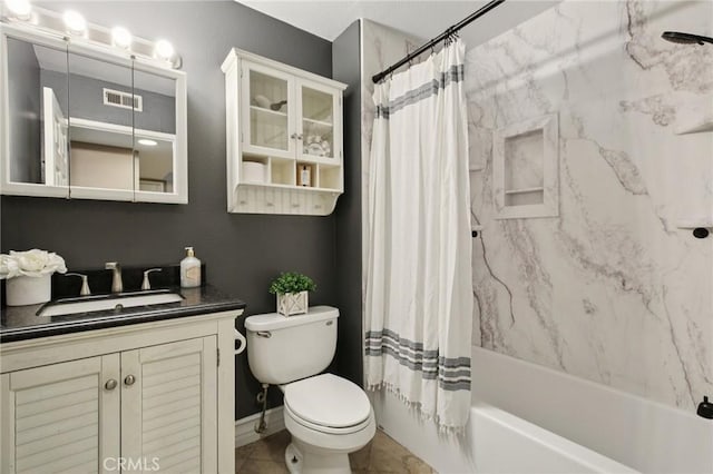 2787 Pine Creek Cir, Fullerton, CA 92835 - bathroom with vanity, shower / tub combo, toilet, and tile patterned floors