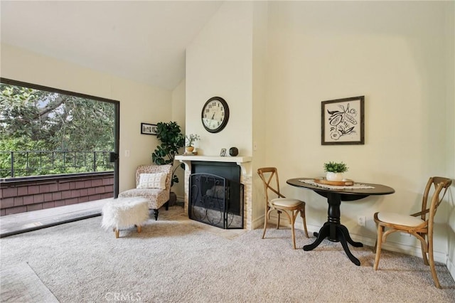 2787 Pine Creek Cir, Fullerton, CA 92835 - sitting room with carpet, a fireplace with flush hearth, and high vaulted ceiling