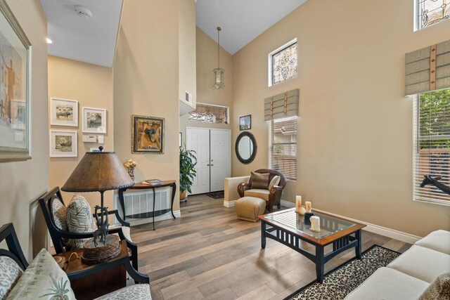 11964 Ashley Pl, San Diego, CA 92128 - living room with high vaulted ceiling and wood finished floors