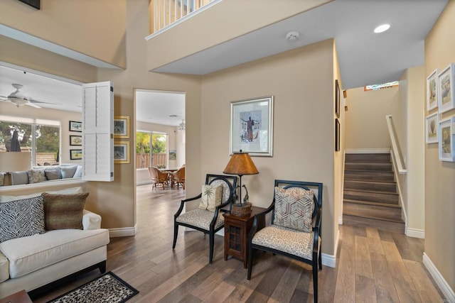 11964 Ashley Pl, San Diego, CA 92128 - living area featuring plenty of natural light, hardwood / wood-style flooring, ceiling fan, and recessed lighting