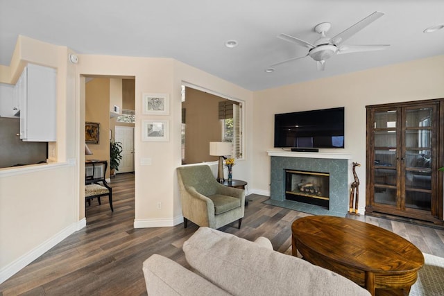 11964 Ashley Pl, San Diego, CA 92128 - living area featuring ceiling fan, wood finished floors, a fireplace, and recessed lighting