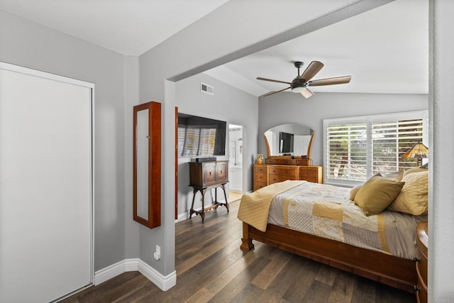 11964 Ashley Pl, San Diego, CA 92128 - bedroom with wood finished floors, lofted ceiling, ceiling fan, and arched walkways