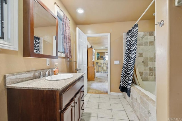 10880 Hess Dr, La Mesa, CA 91941 - bathroom featuring vanity, tile patterned flooring, and tiled shower / bath combo